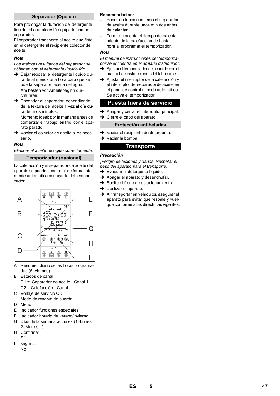 Puesta fuera de servicio, Transporte | Karcher PC 60-130 T User Manual | Page 47 / 220