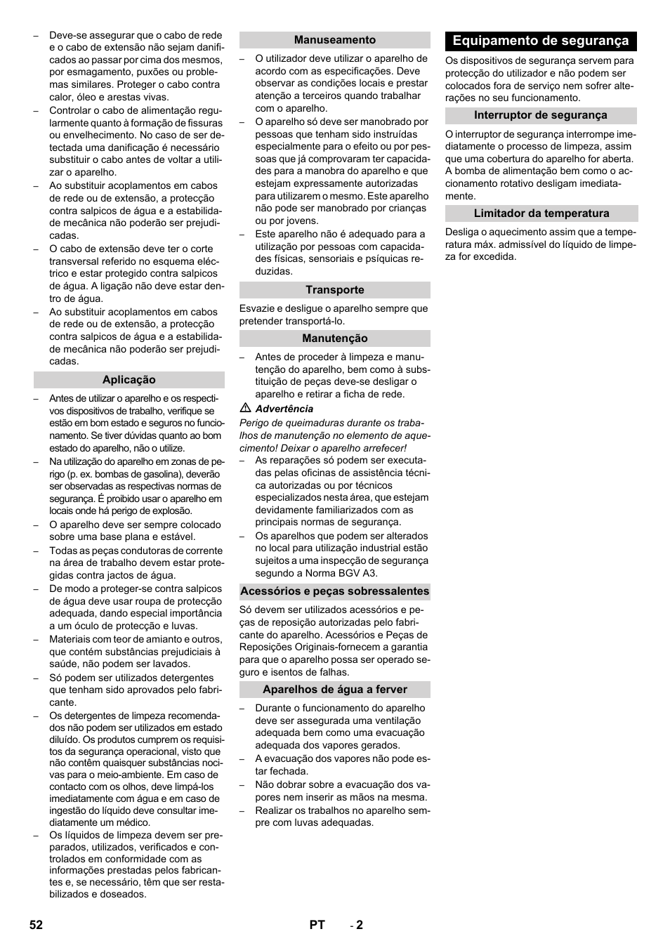 Equipamento de segurança | Karcher PC 60-130 T User Manual | Page 52 / 220