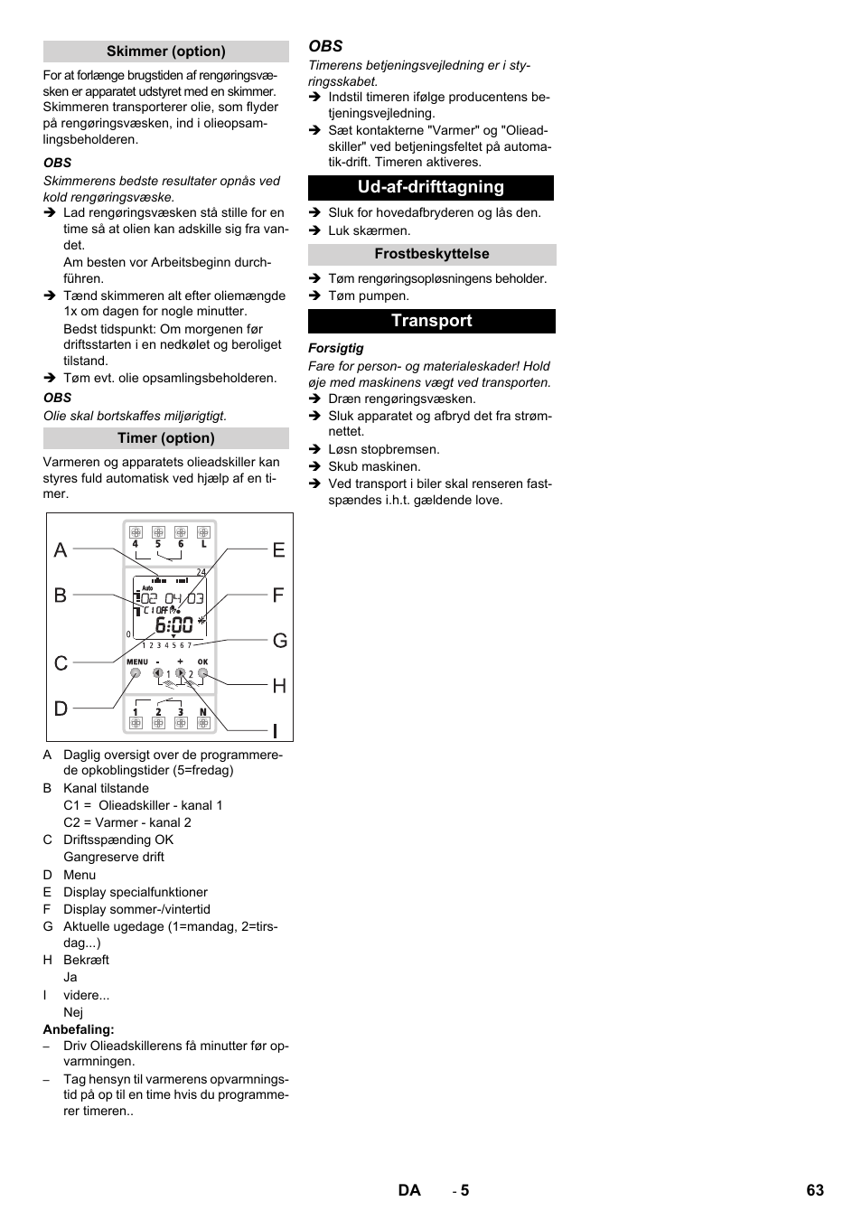 Ud-af-drifttagning, Transport | Karcher PC 60-130 T User Manual | Page 63 / 220