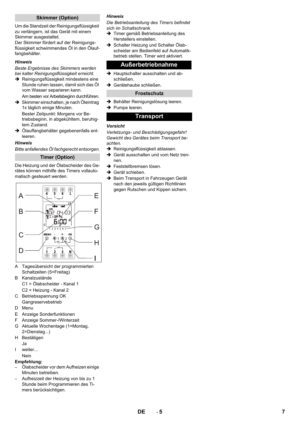 Außerbetriebnahme, Transport | Karcher PC 60-130 T User Manual | Page 7 / 220