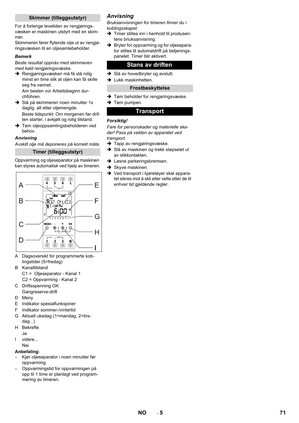 Stans av driften, Transport | Karcher PC 60-130 T User Manual | Page 71 / 220