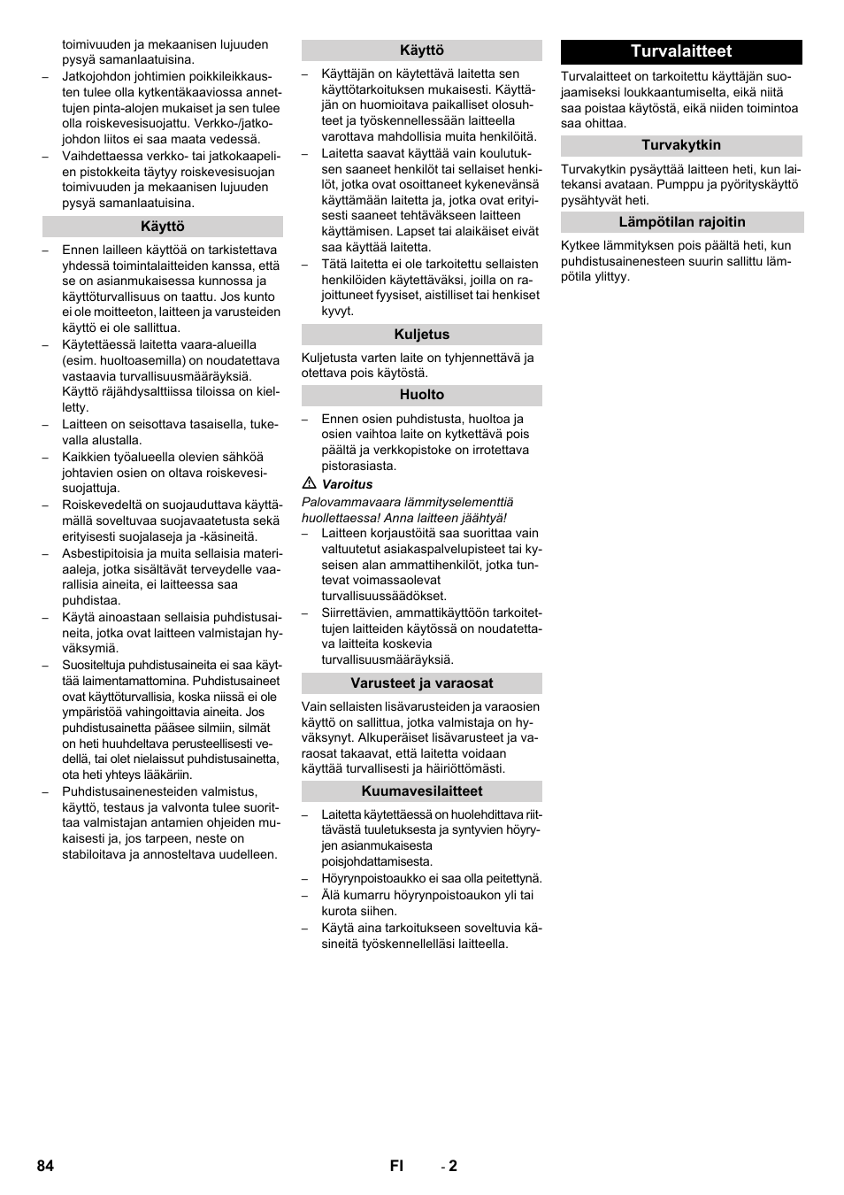 Turvalaitteet | Karcher PC 60-130 T User Manual | Page 84 / 220