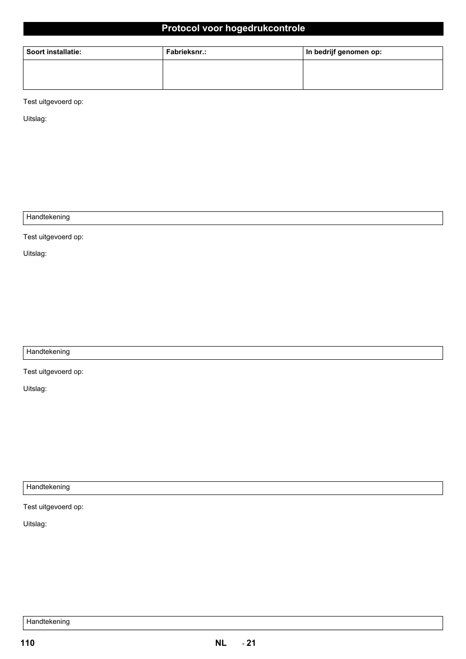 Protocol voor hogedrukcontrole | Karcher SB-WASH 50-10 User Manual | Page 110 / 542