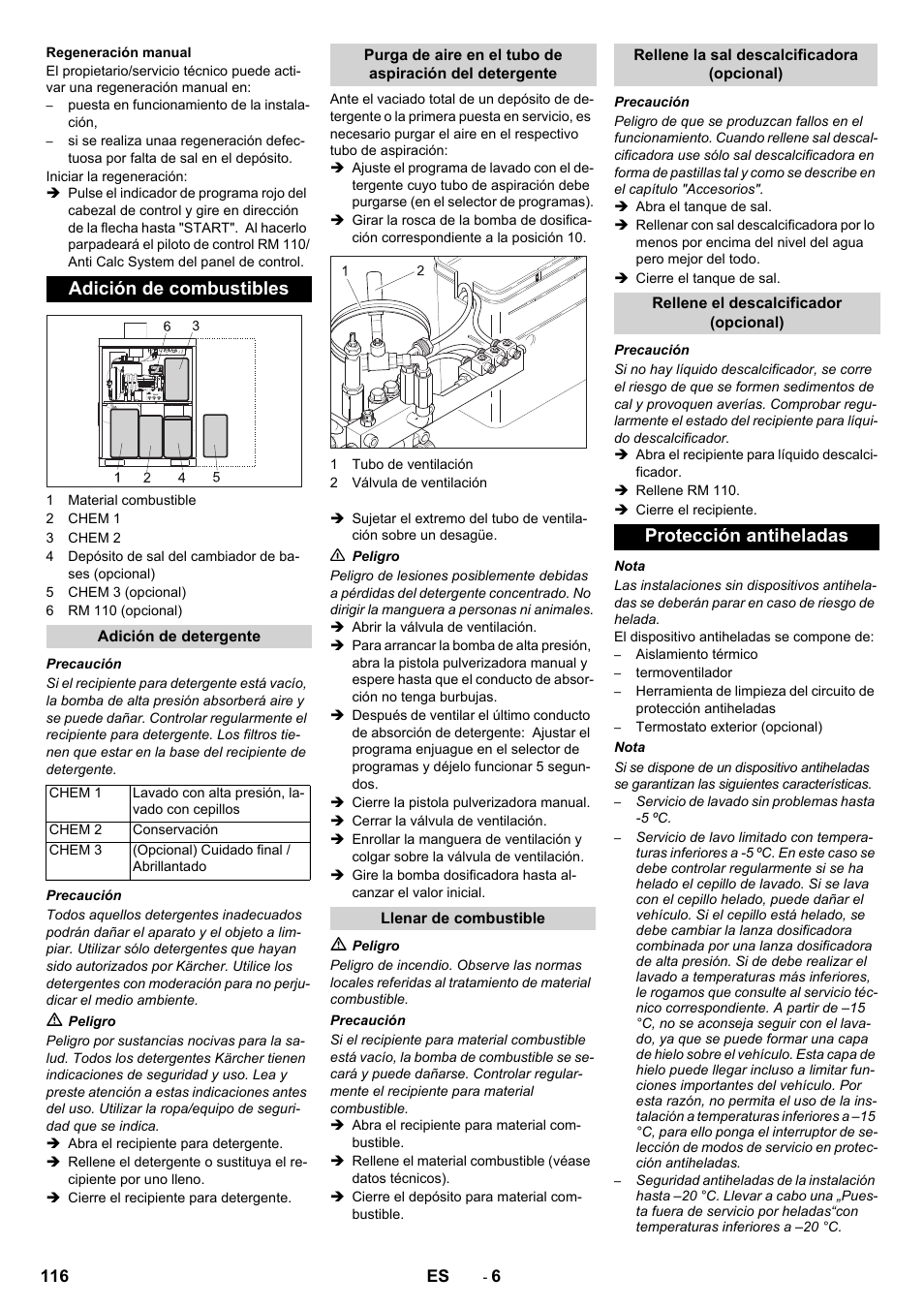 Adición de combustibles, Protección antiheladas | Karcher SB-WASH 50-10 User Manual | Page 116 / 542