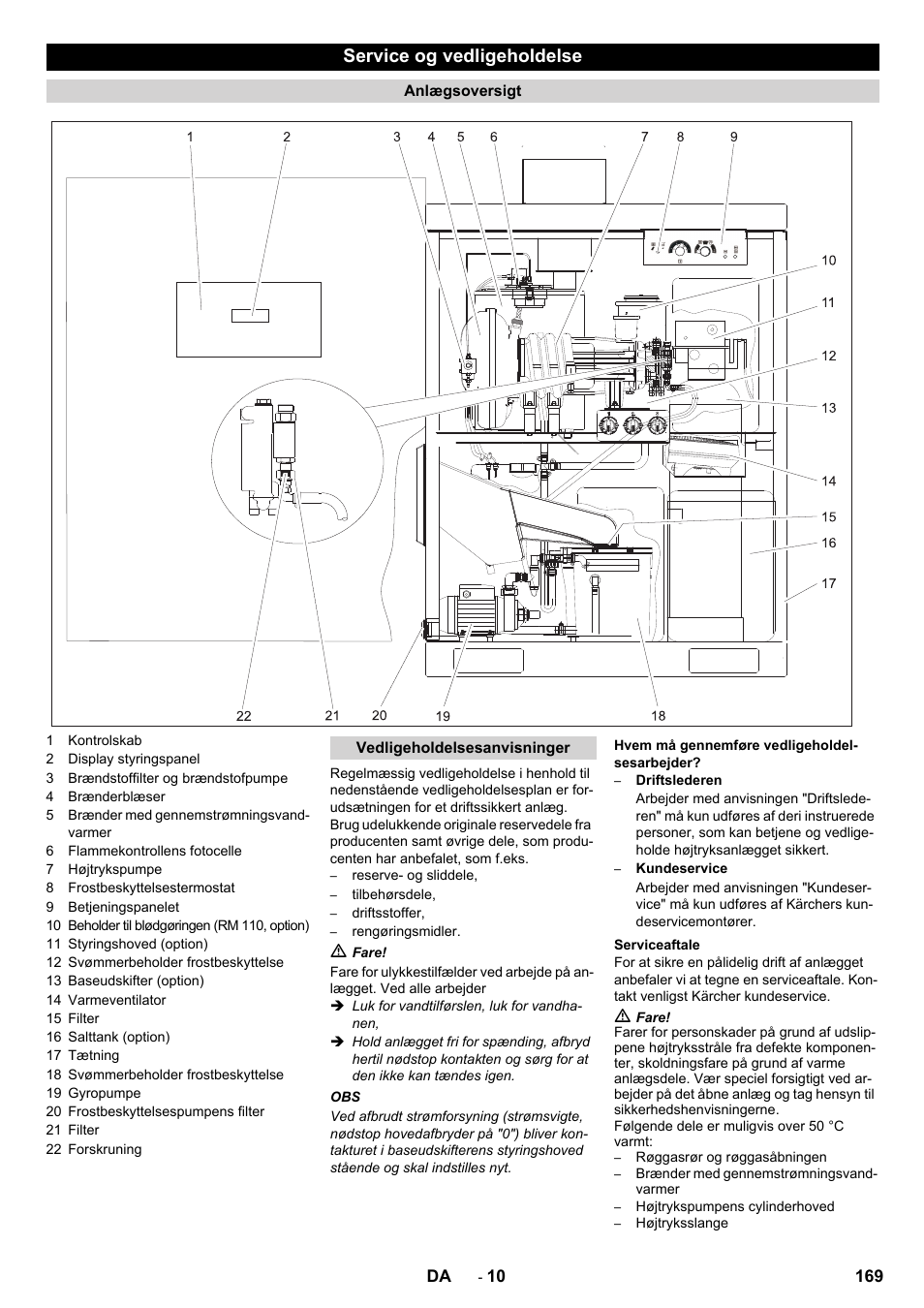 Service og vedligeholdelse | Karcher SB-WASH 50-10 User Manual | Page 169 / 542