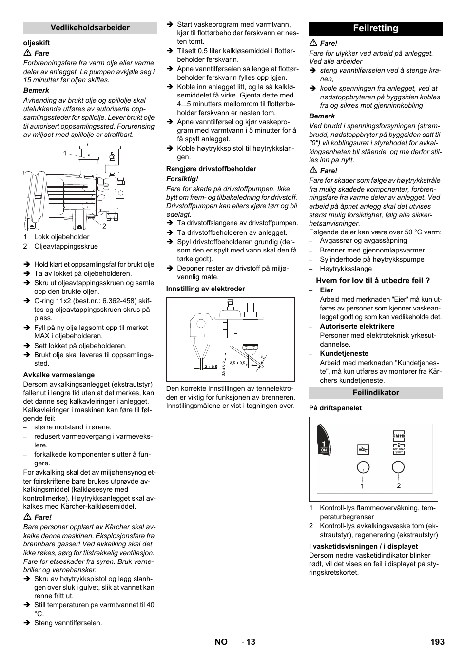 Feilretting | Karcher SB-WASH 50-10 User Manual | Page 193 / 542