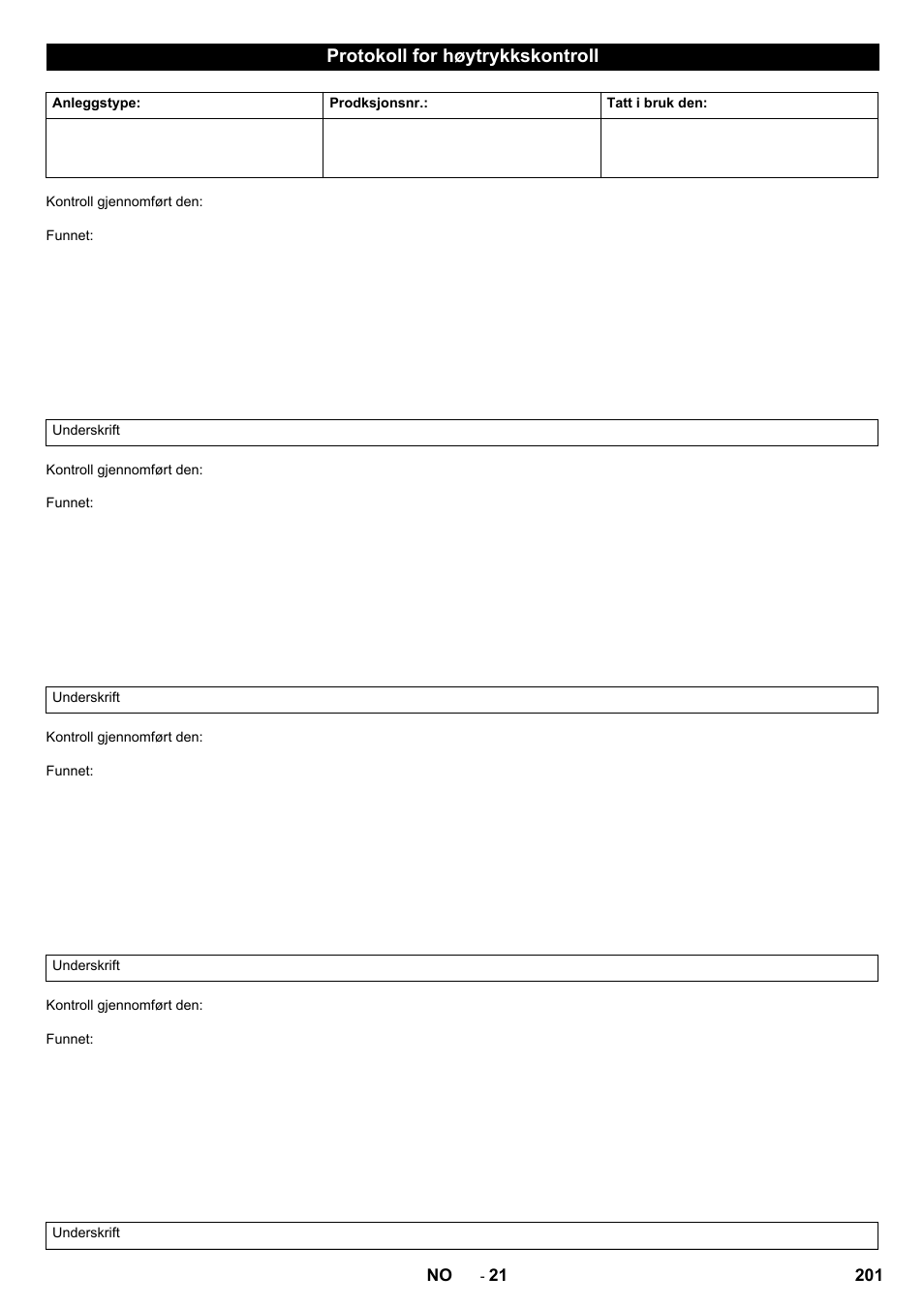 Protokoll for høytrykkskontroll | Karcher SB-WASH 50-10 User Manual | Page 201 / 542