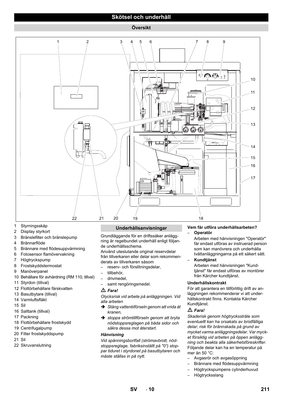 Skötsel och underhåll | Karcher SB-WASH 50-10 User Manual | Page 211 / 542