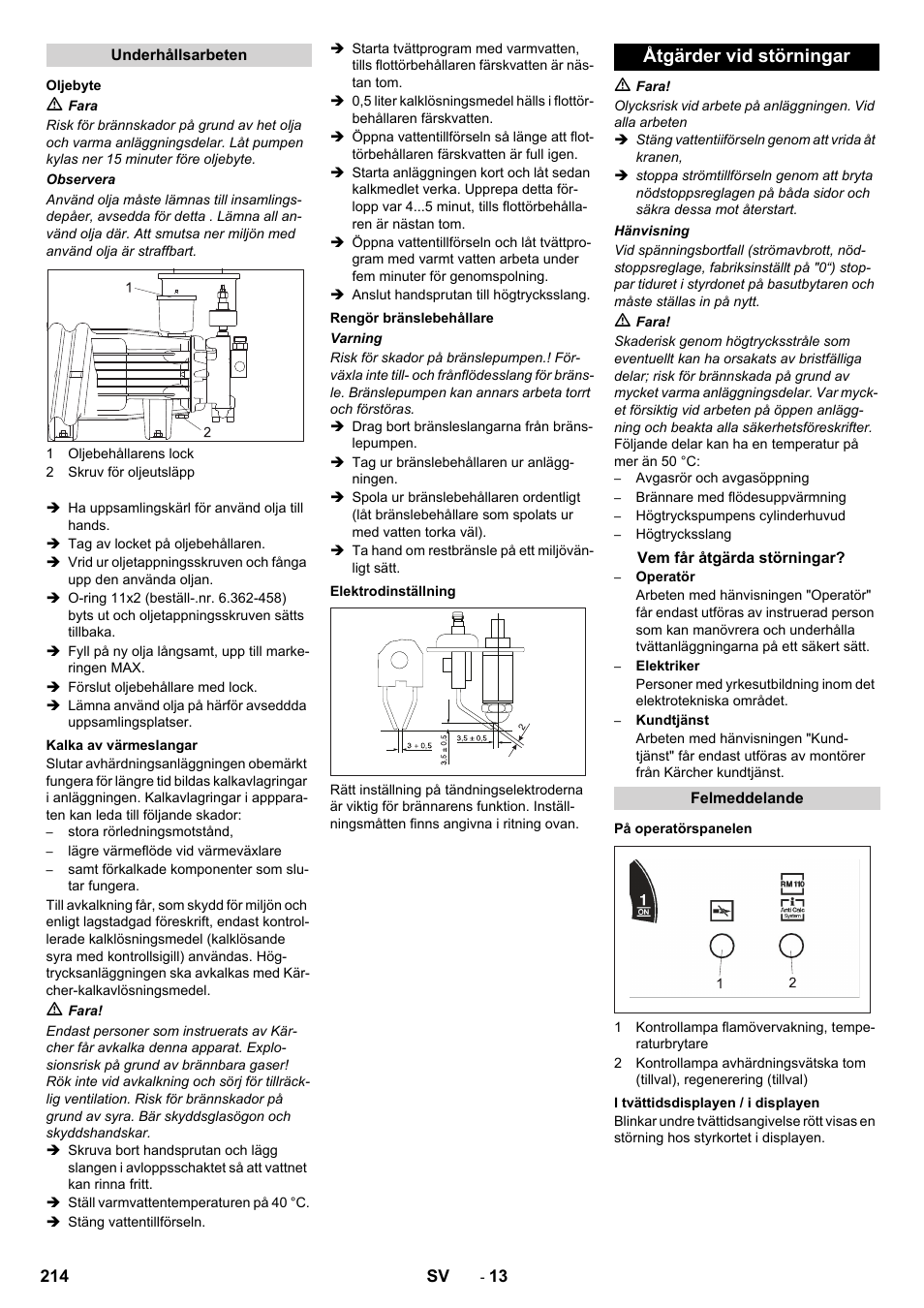 Åtgärder vid störningar | Karcher SB-WASH 50-10 User Manual | Page 214 / 542