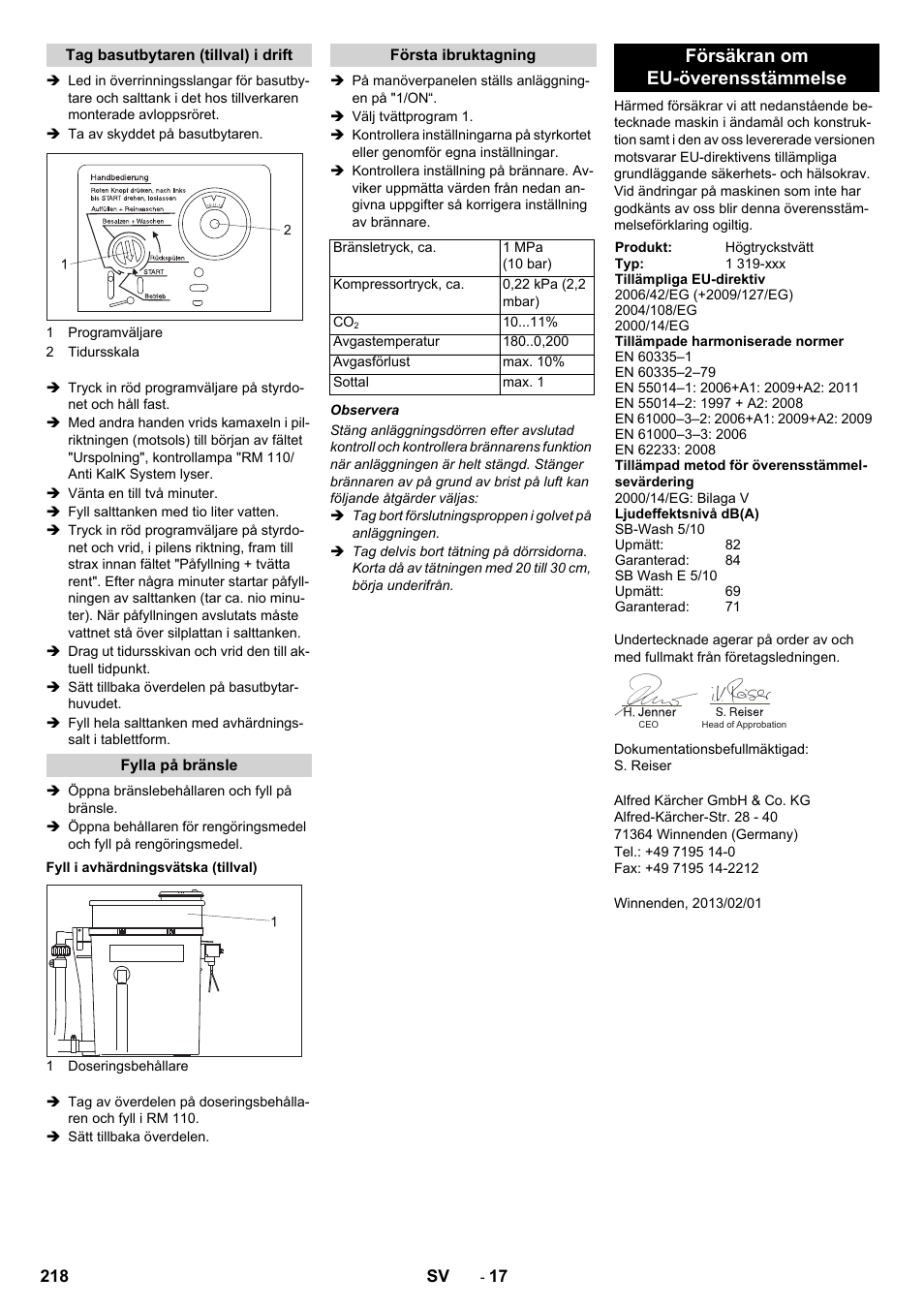 Försäkran om eu-överensstämmelse | Karcher SB-WASH 50-10 User Manual | Page 218 / 542