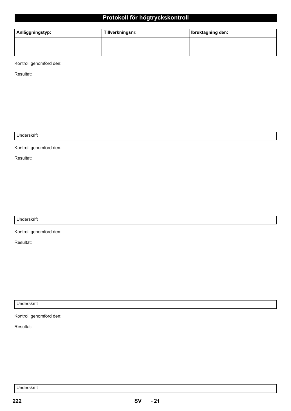 Protokoll för högtryckskontroll | Karcher SB-WASH 50-10 User Manual | Page 222 / 542