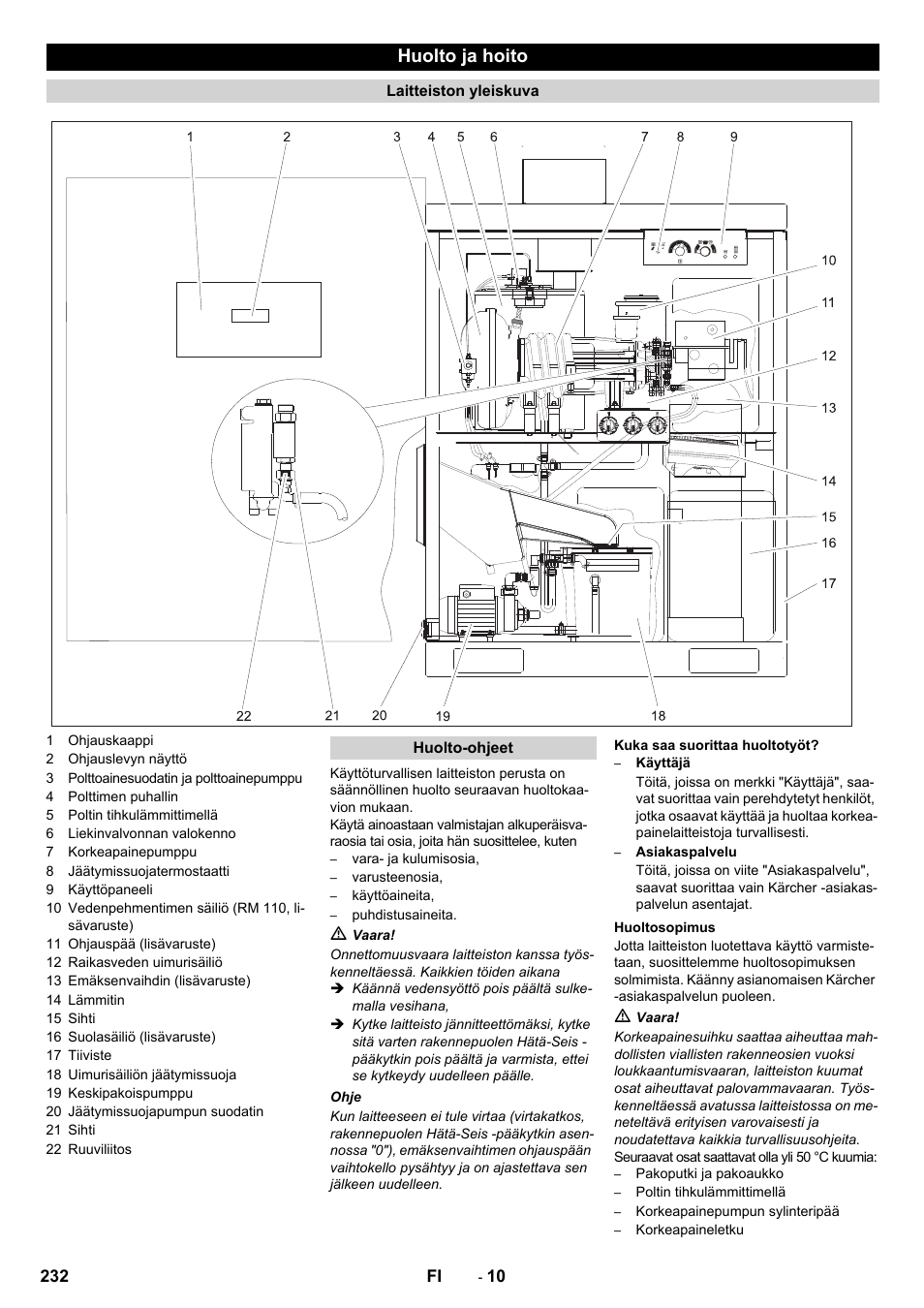 Huolto ja hoito | Karcher SB-WASH 50-10 User Manual | Page 232 / 542