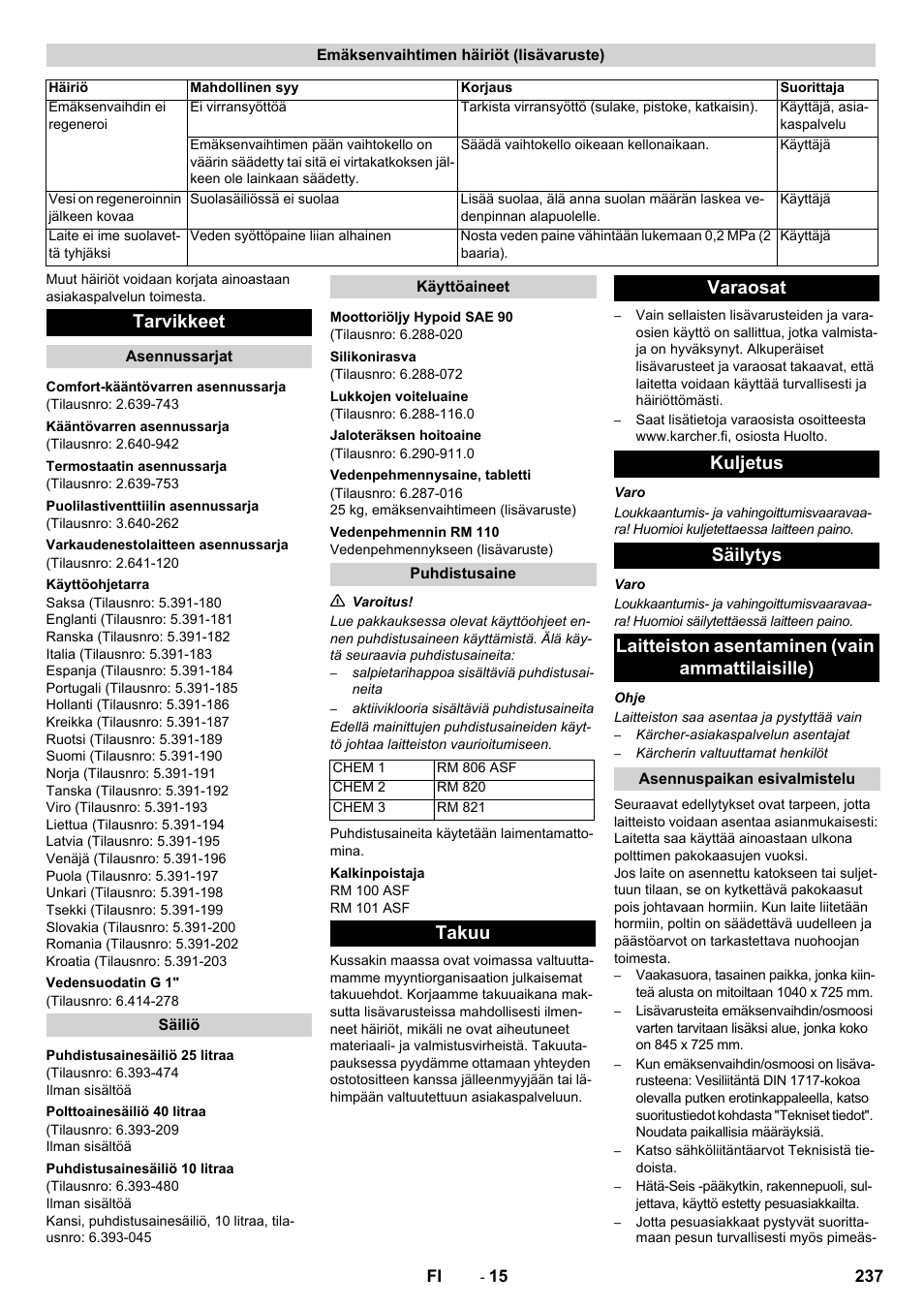 Tarvikkeet | Karcher SB-WASH 50-10 User Manual | Page 237 / 542