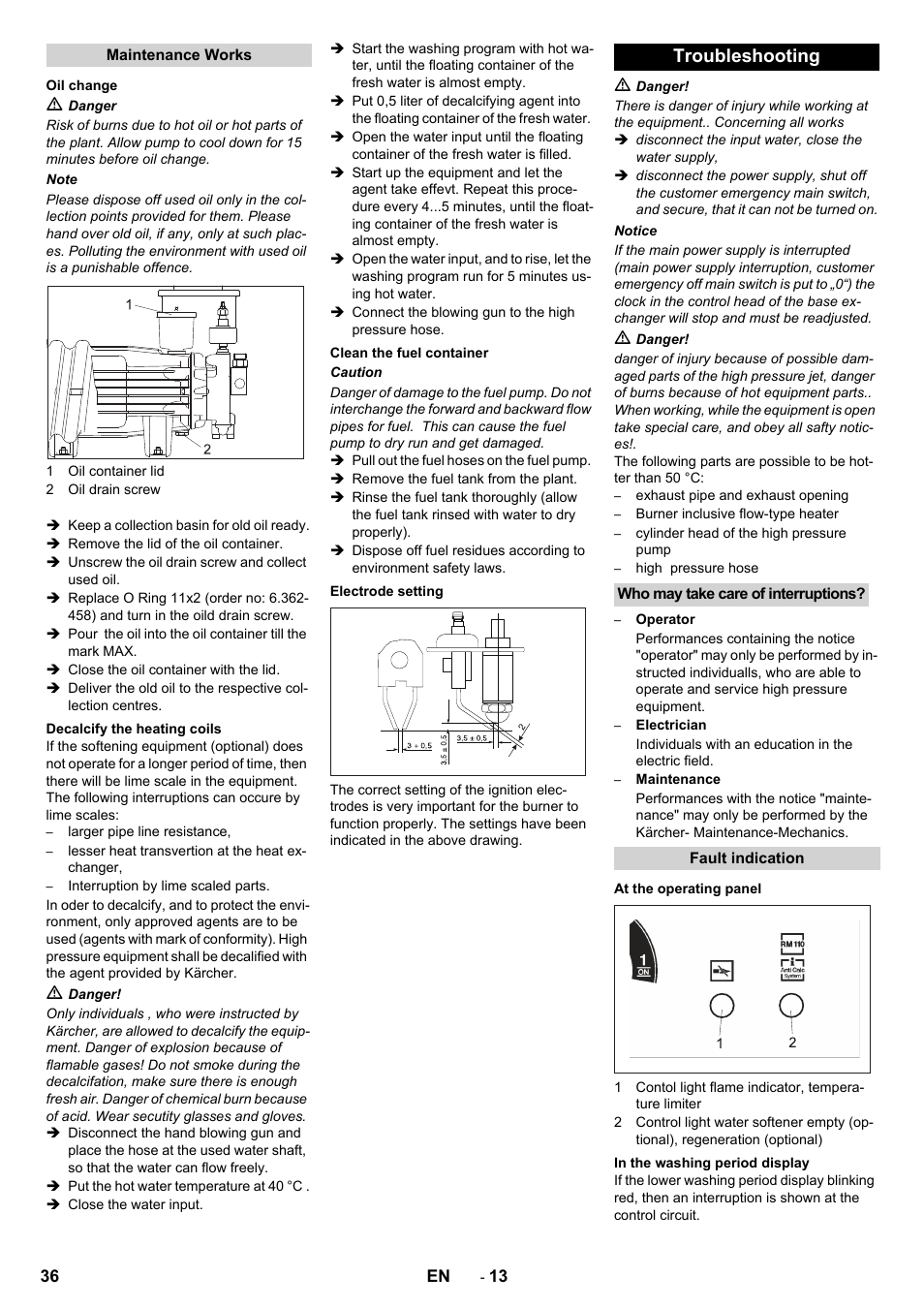 Troubleshooting | Karcher SB-WASH 50-10 User Manual | Page 36 / 542