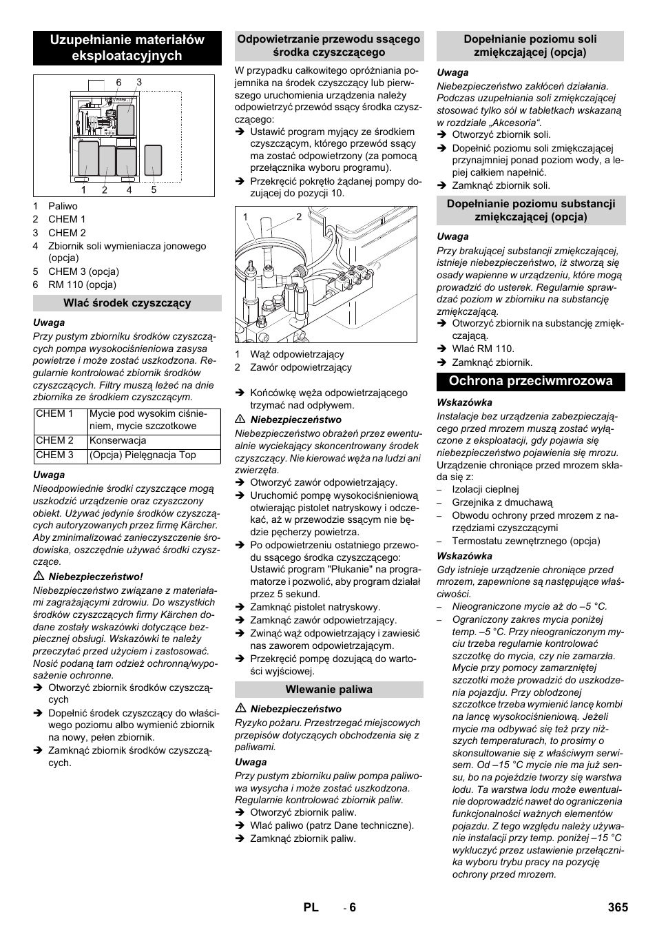 Uzupełnianie materiałów eksploatacyjnych, Ochrona przeciwmrozowa | Karcher SB-WASH 50-10 User Manual | Page 365 / 542