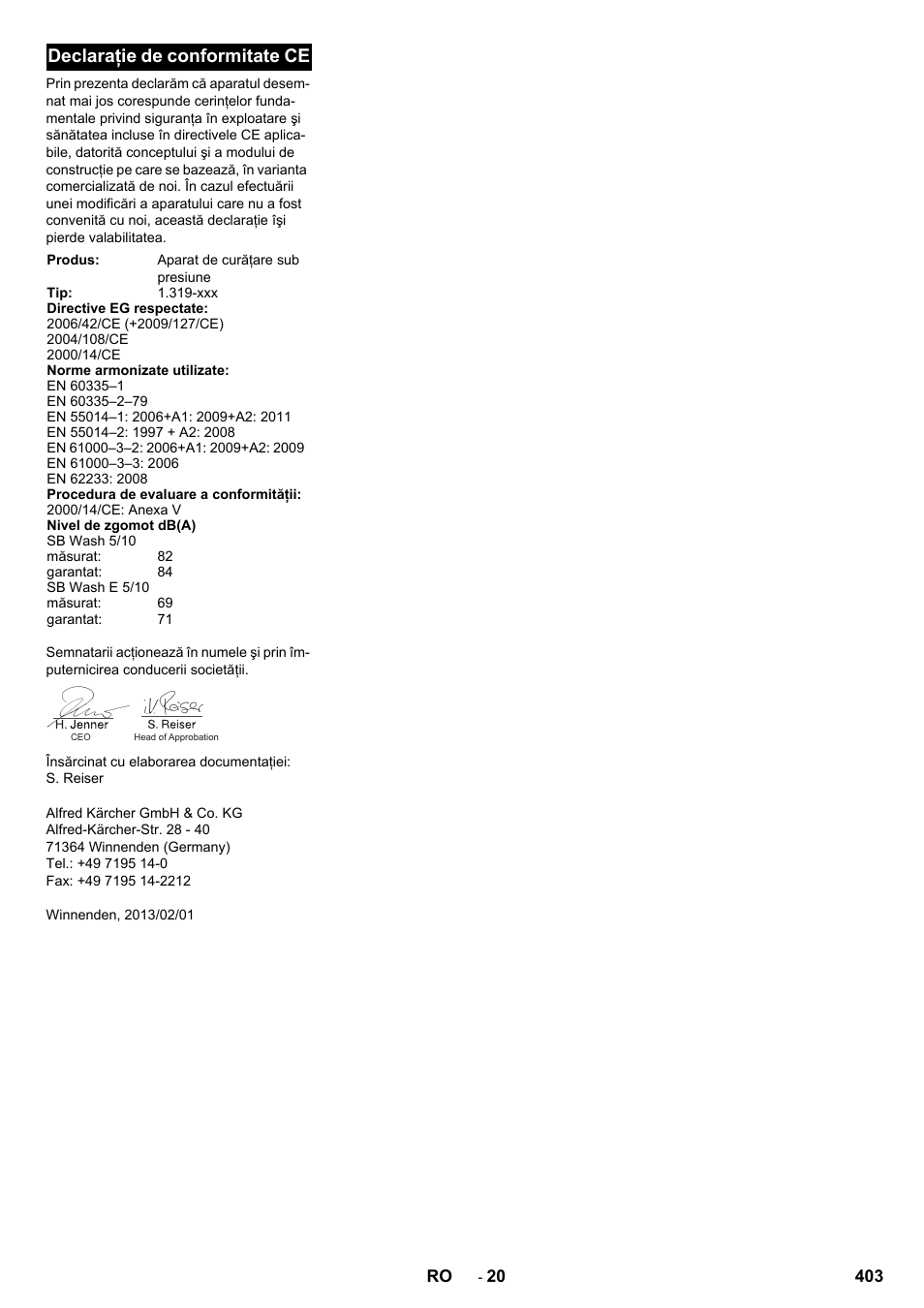 Declaraţie de conformitate ce | Karcher SB-WASH 50-10 User Manual | Page 403 / 542