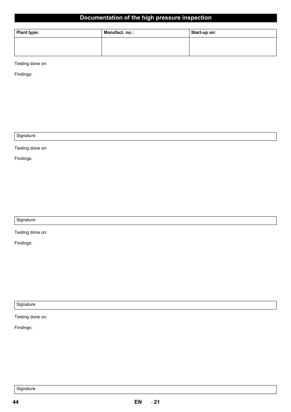 Documentation of the high pressure inspection | Karcher SB-WASH 50-10 User Manual | Page 44 / 542