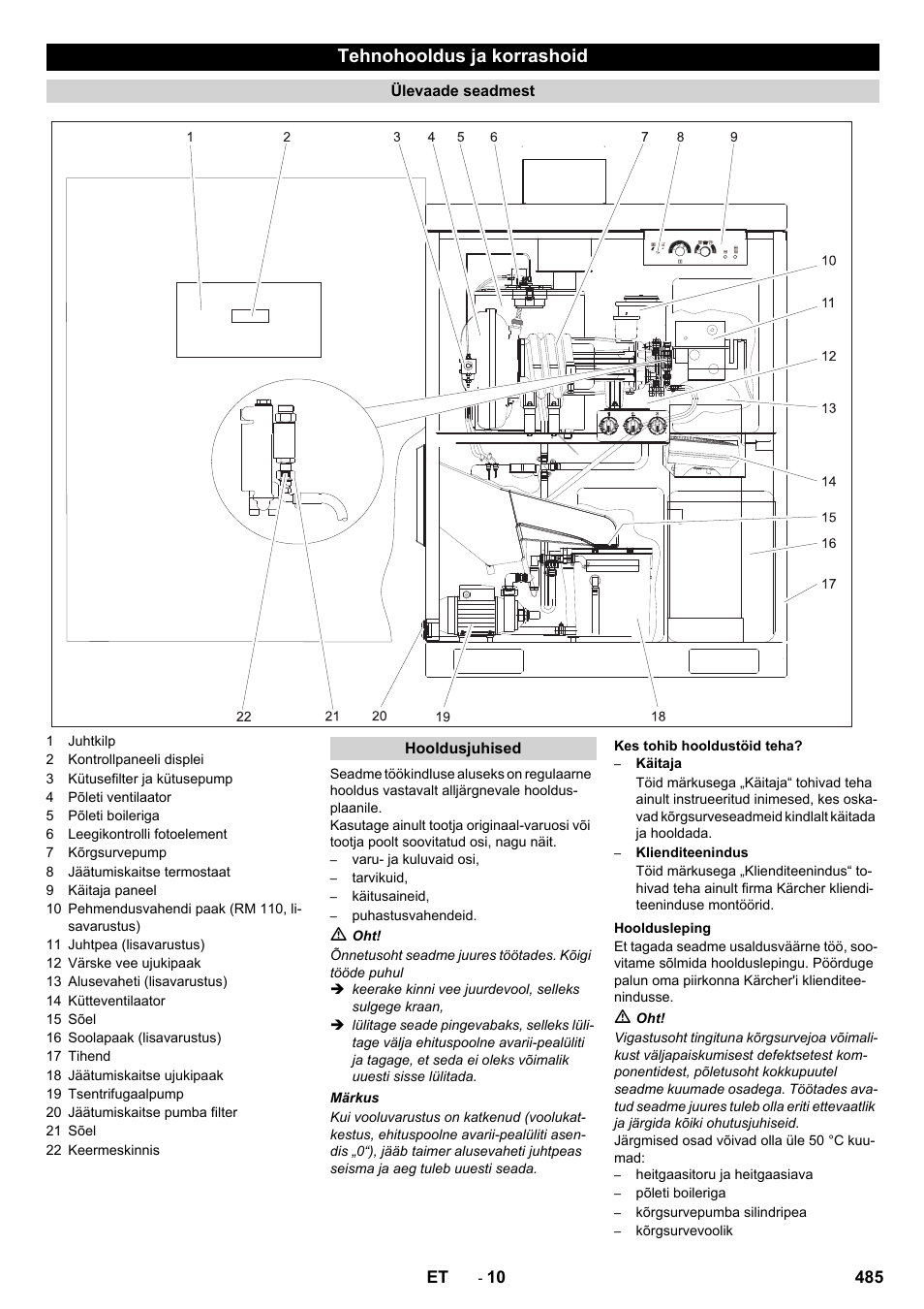 Tehnohooldus ja korrashoid | Karcher SB-WASH 50-10 User Manual | Page 485 / 542