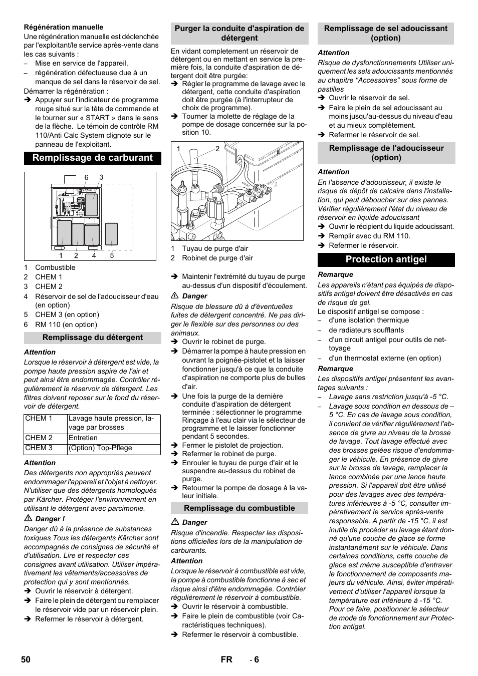 Remplissage de carburant, Protection antigel | Karcher SB-WASH 50-10 User Manual | Page 50 / 542