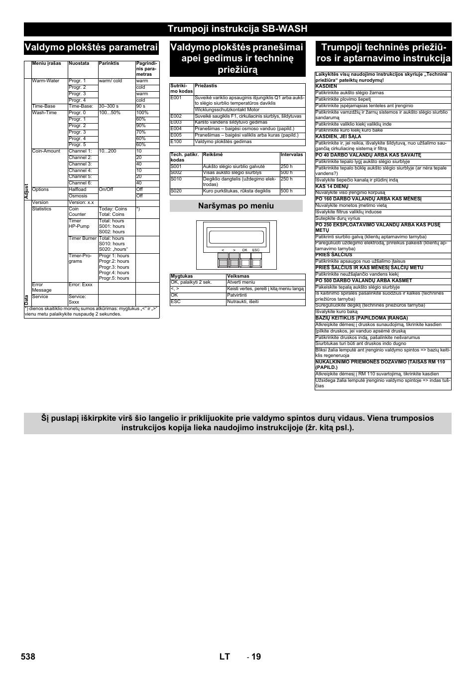 538 lt, Naršymas po meniu | Karcher SB-WASH 50-10 User Manual | Page 538 / 542