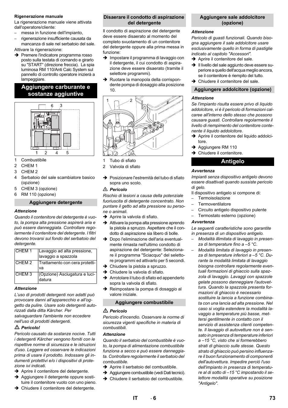 Aggiungere carburante e sostanze aggiuntive, Antigelo | Karcher SB-WASH 50-10 User Manual | Page 73 / 542