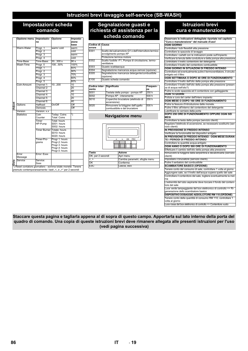 Istruzioni brevi cura e manutenzione, 86 it, Navigazione menu | Karcher SB-WASH 50-10 User Manual | Page 86 / 542