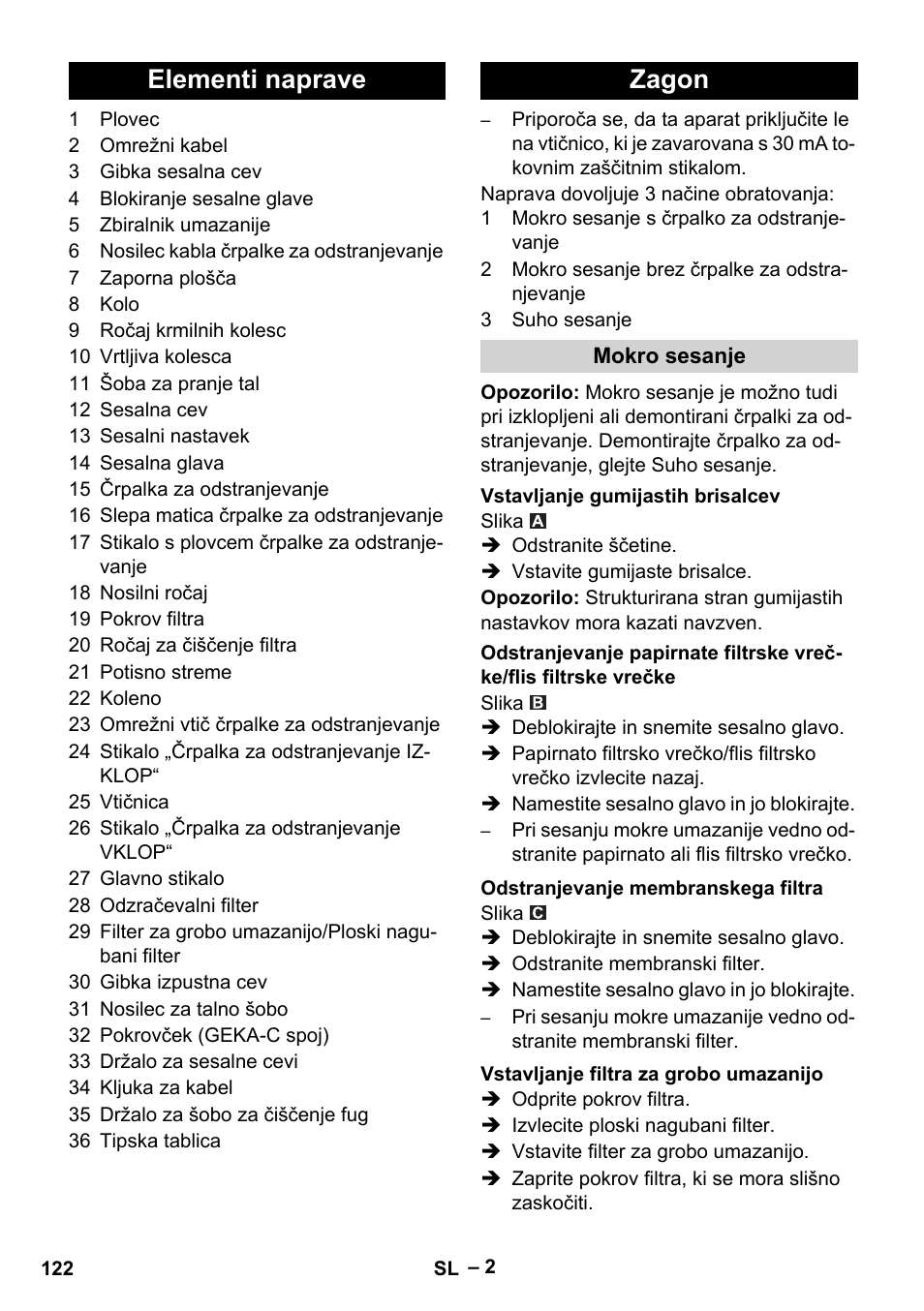 Elementi naprave zagon | Karcher NT 611 Eco K User Manual | Page 122 / 204