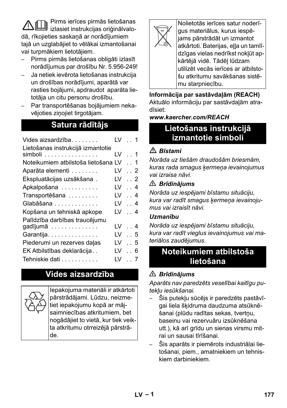 Latviešu, Satura rādītājs, Vides aizsardzība | Karcher NT 611 Eco K User Manual | Page 177 / 204