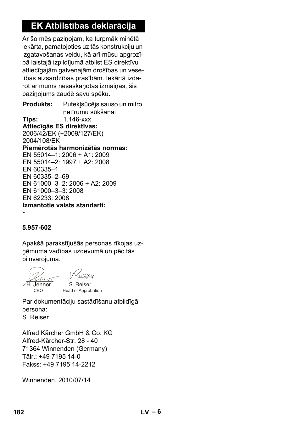 Ek atbilstības deklarācija | Karcher NT 611 Eco K User Manual | Page 182 / 204
