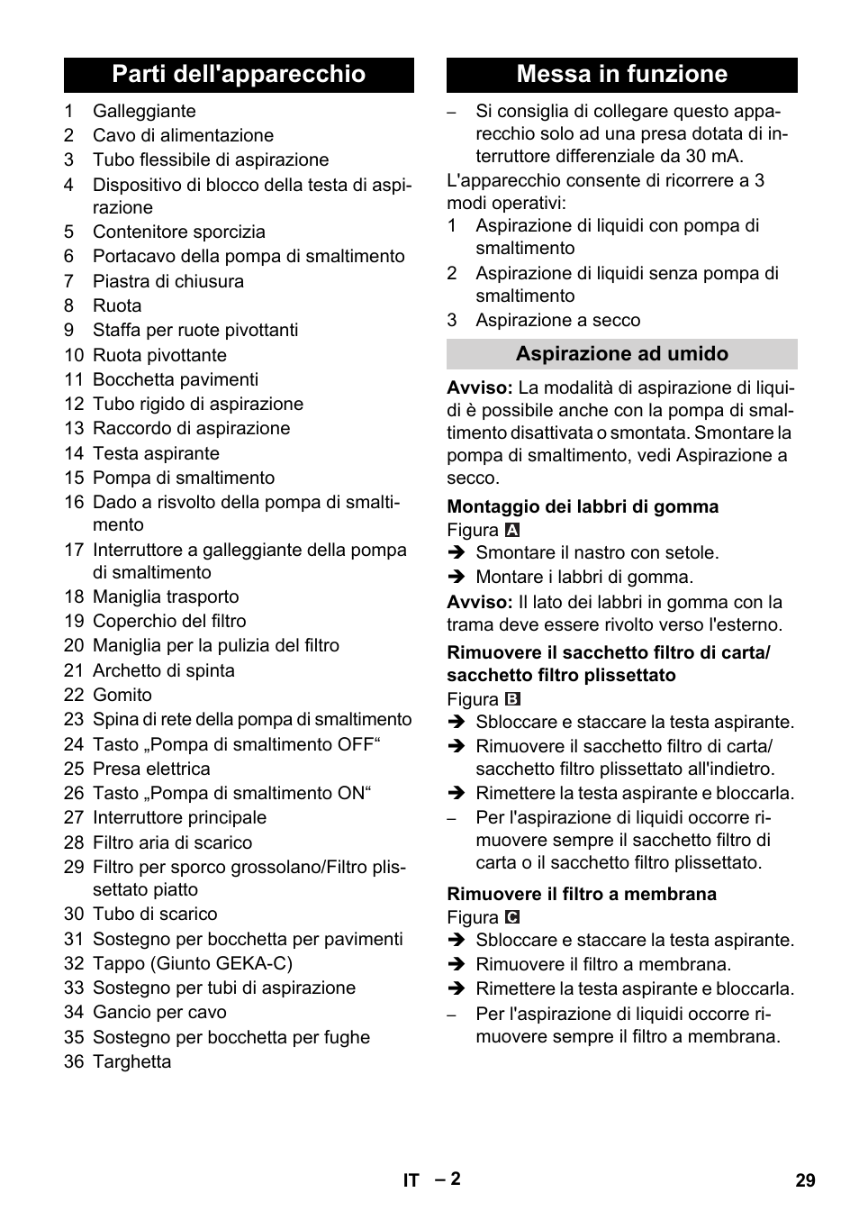 Parti dell'apparecchio messa in funzione | Karcher NT 611 Eco K User Manual | Page 29 / 204