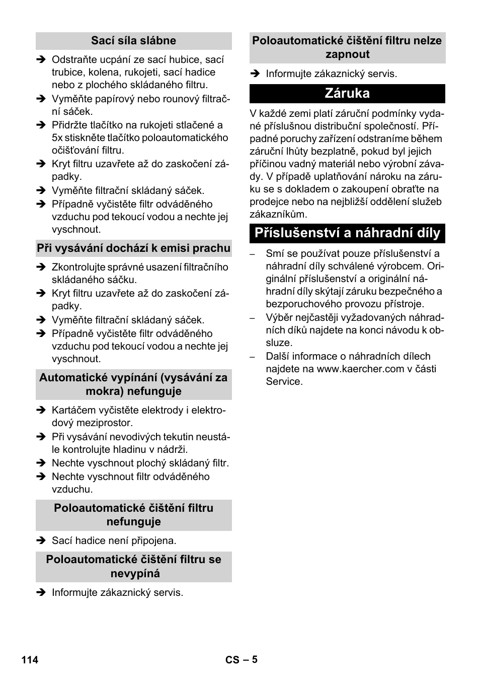Záruka příslušenství a náhradní díly | Karcher NT 14-1 Ap Te Adv User Manual | Page 114 / 200