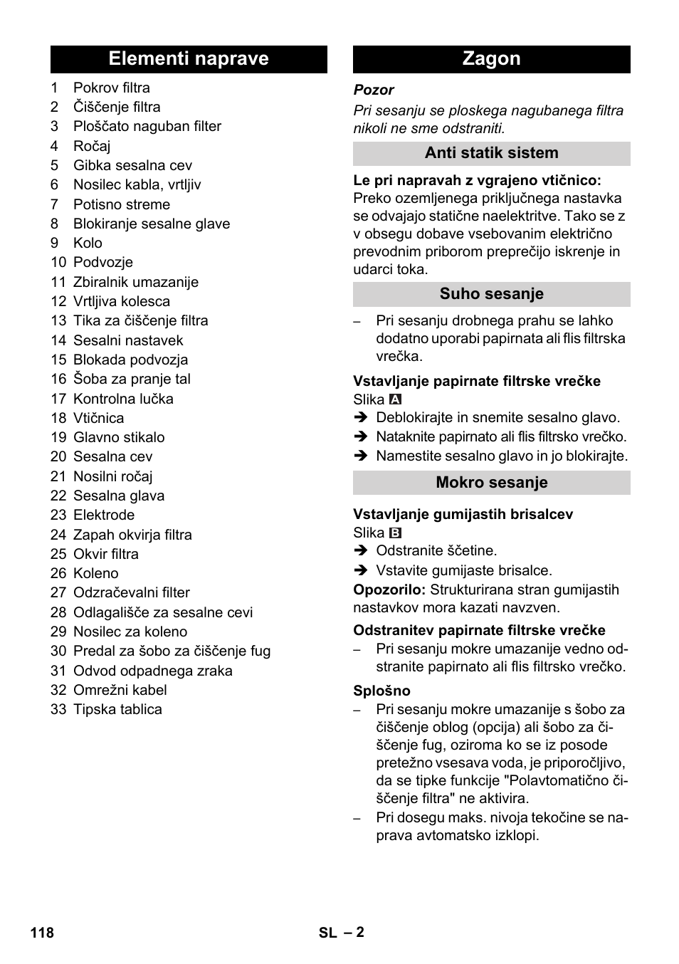 Elementi naprave zagon | Karcher NT 14-1 Ap Te Adv User Manual | Page 118 / 200