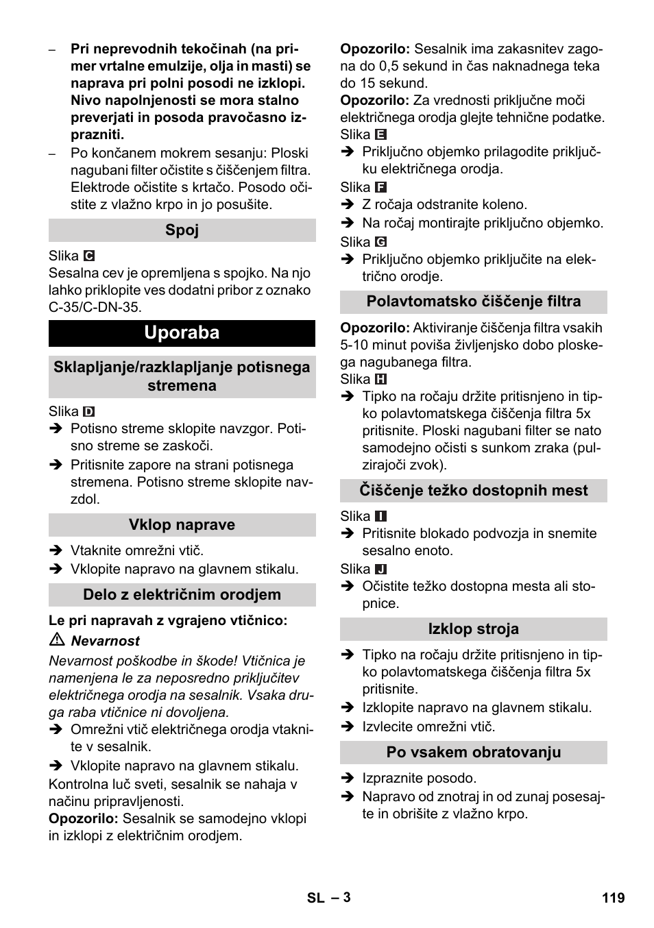 Uporaba | Karcher NT 14-1 Ap Te Adv User Manual | Page 119 / 200