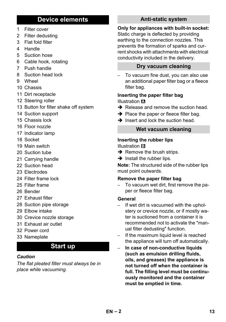 Device elements start up | Karcher NT 14-1 Ap Te Adv User Manual | Page 13 / 200
