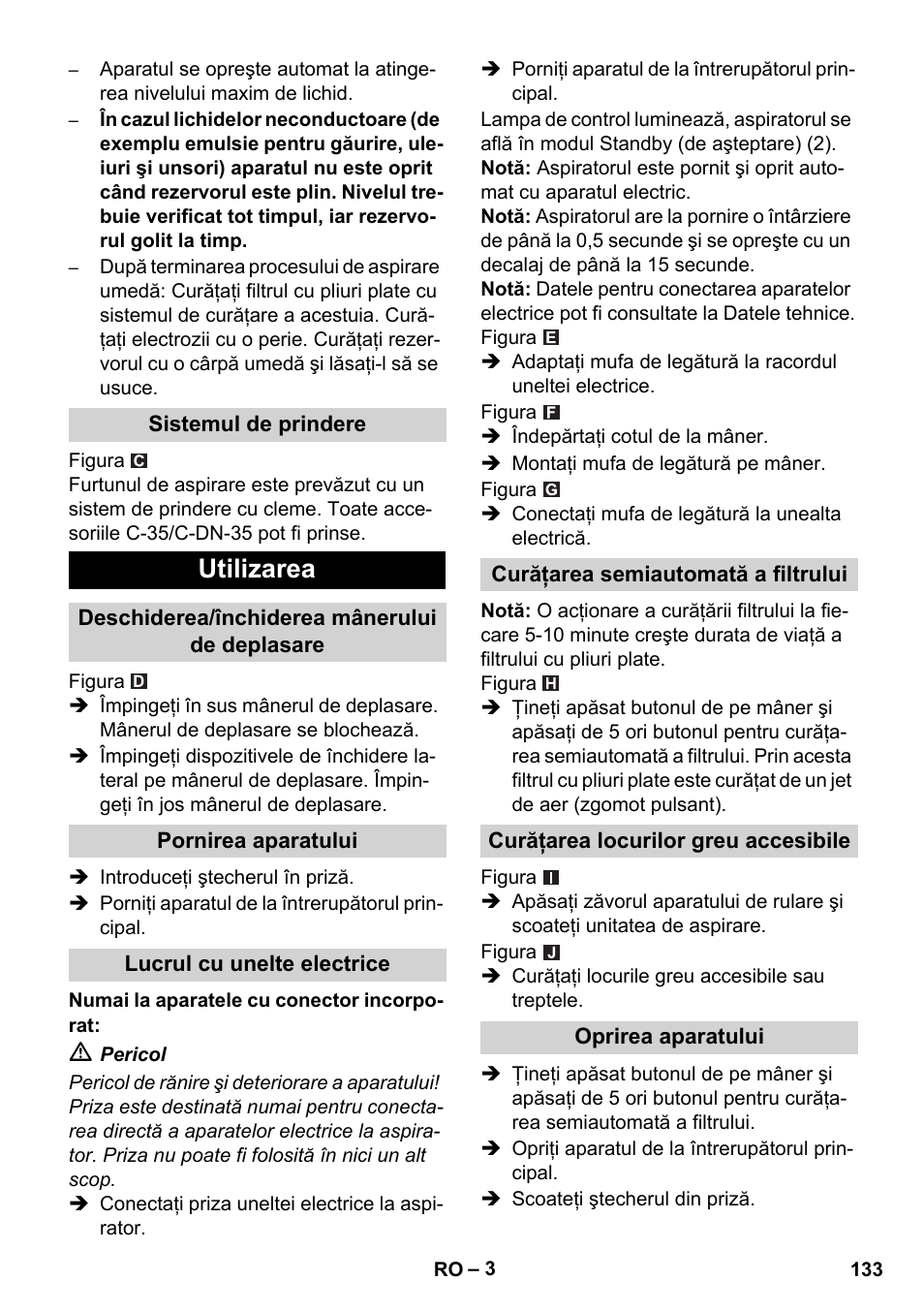 Utilizarea | Karcher NT 14-1 Ap Te Adv User Manual | Page 133 / 200