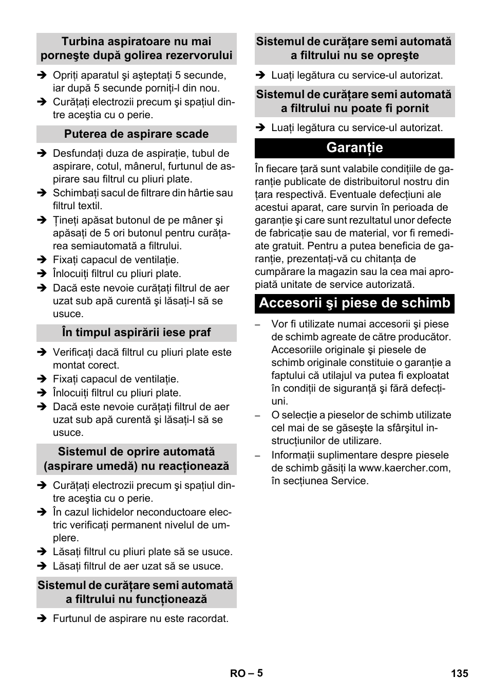 Garanţie accesorii şi piese de schimb | Karcher NT 14-1 Ap Te Adv User Manual | Page 135 / 200