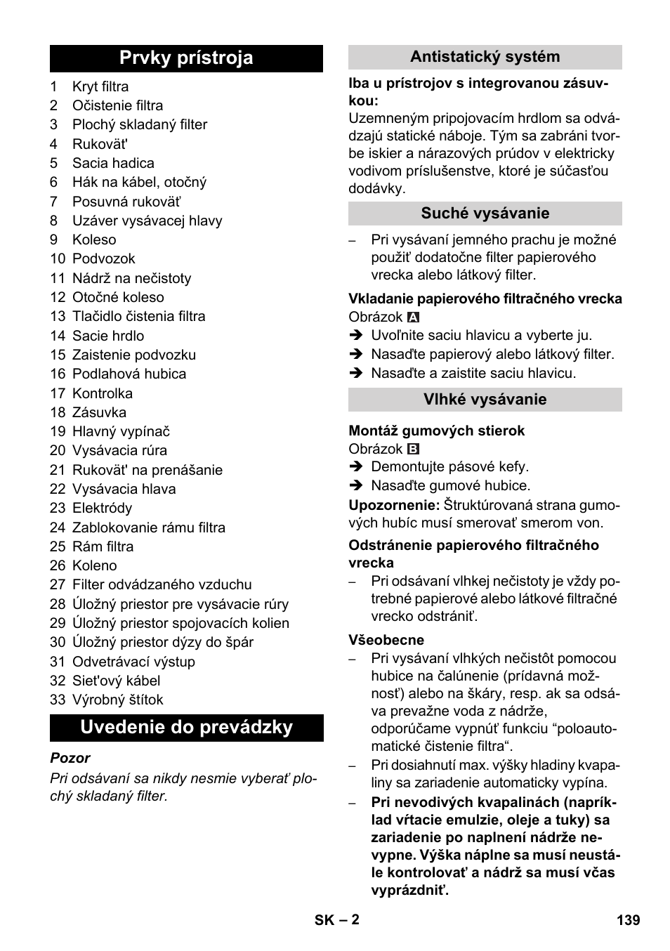 Prvky prístroja uvedenie do prevádzky | Karcher NT 14-1 Ap Te Adv User Manual | Page 139 / 200