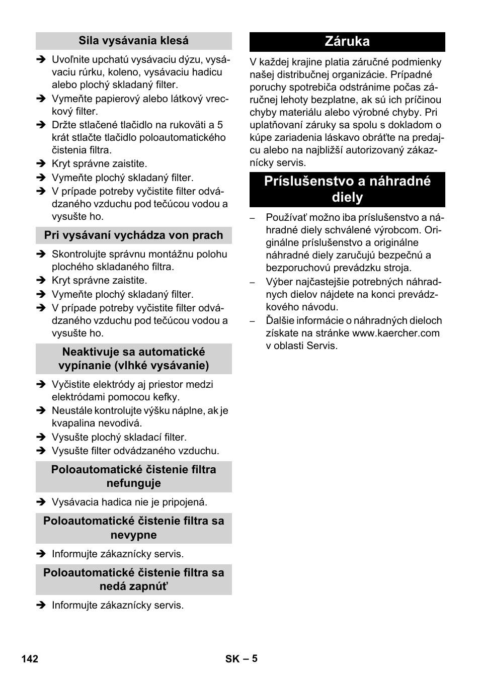 Záruka príslušenstvo a náhradné diely | Karcher NT 14-1 Ap Te Adv User Manual | Page 142 / 200