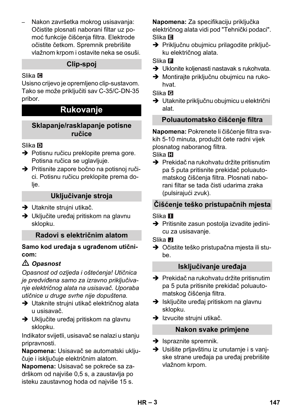 Rukovanje | Karcher NT 14-1 Ap Te Adv User Manual | Page 147 / 200