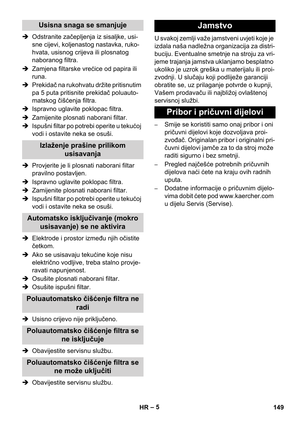 Jamstvo pribor i pričuvni dijelovi | Karcher NT 14-1 Ap Te Adv User Manual | Page 149 / 200