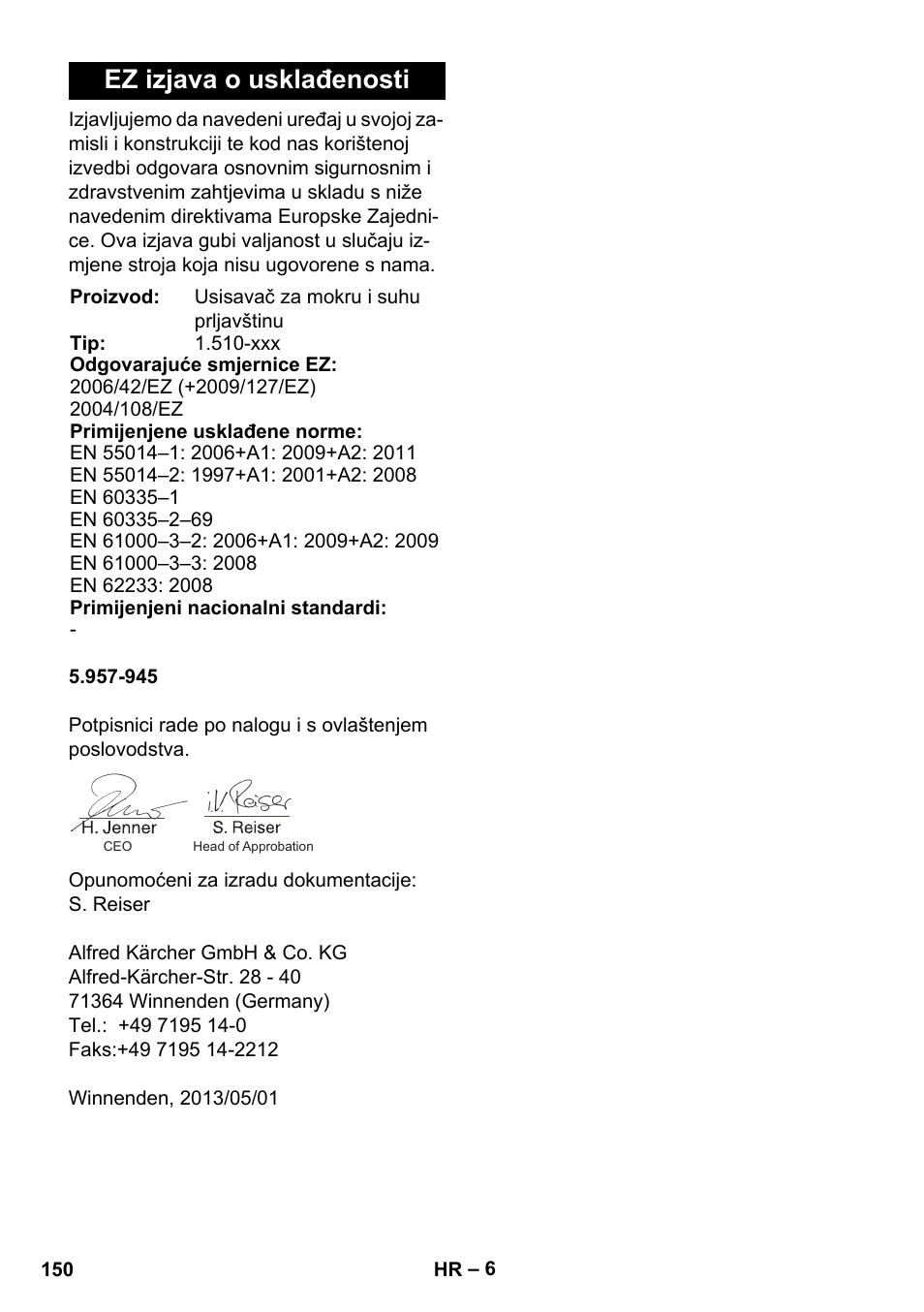 Ez izjava o usklađenosti | Karcher NT 14-1 Ap Te Adv User Manual | Page 150 / 200