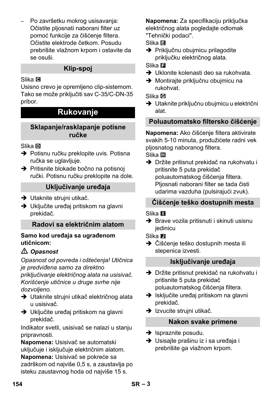 Rukovanje | Karcher NT 14-1 Ap Te Adv User Manual | Page 154 / 200