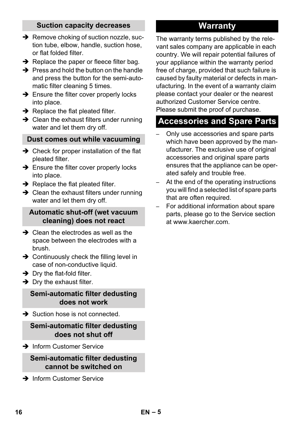 Warranty accessories and spare parts | Karcher NT 14-1 Ap Te Adv User Manual | Page 16 / 200