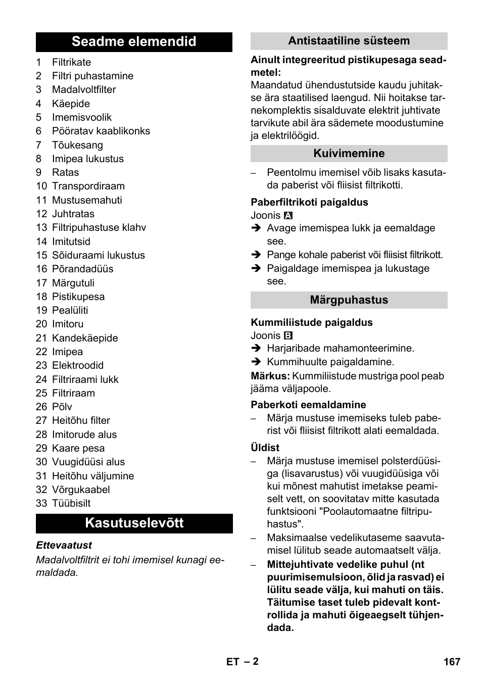 Seadme elemendid kasutuselevõtt | Karcher NT 14-1 Ap Te Adv User Manual | Page 167 / 200
