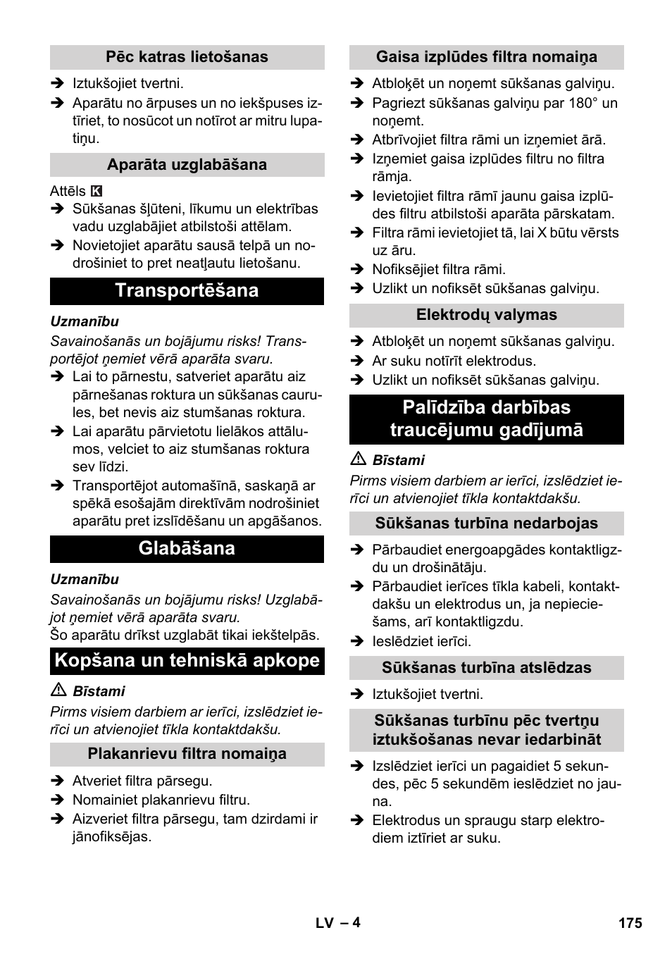 Palīdzība darbības traucējumu gadījumā | Karcher NT 14-1 Ap Te Adv User Manual | Page 175 / 200