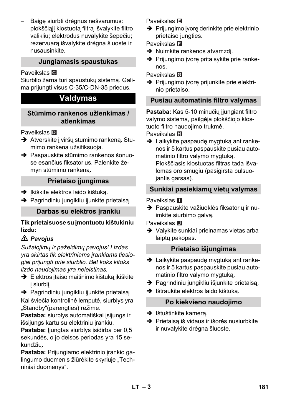 Valdymas | Karcher NT 14-1 Ap Te Adv User Manual | Page 181 / 200