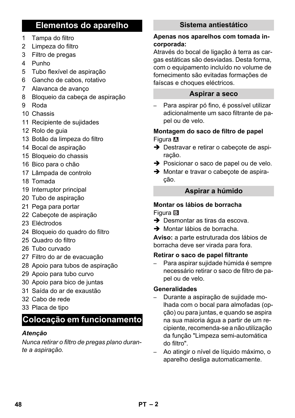 Elementos do aparelho colocação em funcionamento | Karcher NT 14-1 Ap Te Adv User Manual | Page 48 / 200