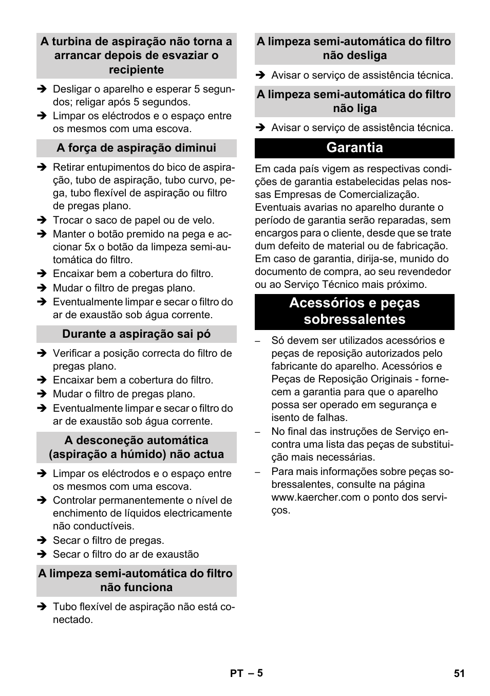 Garantia acessórios e peças sobressalentes | Karcher NT 14-1 Ap Te Adv User Manual | Page 51 / 200