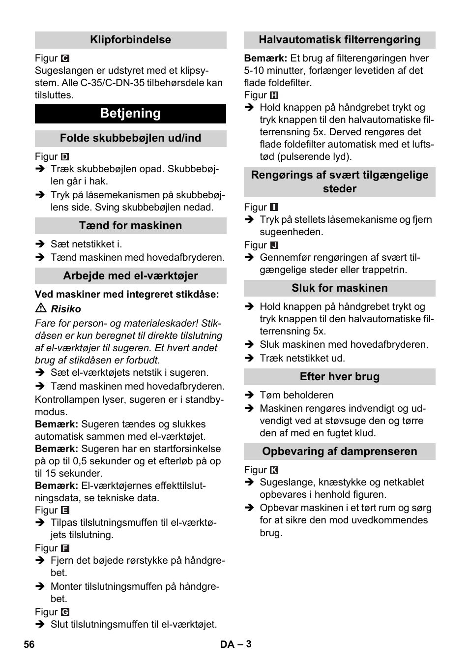 Betjening | Karcher NT 14-1 Ap Te Adv User Manual | Page 56 / 200