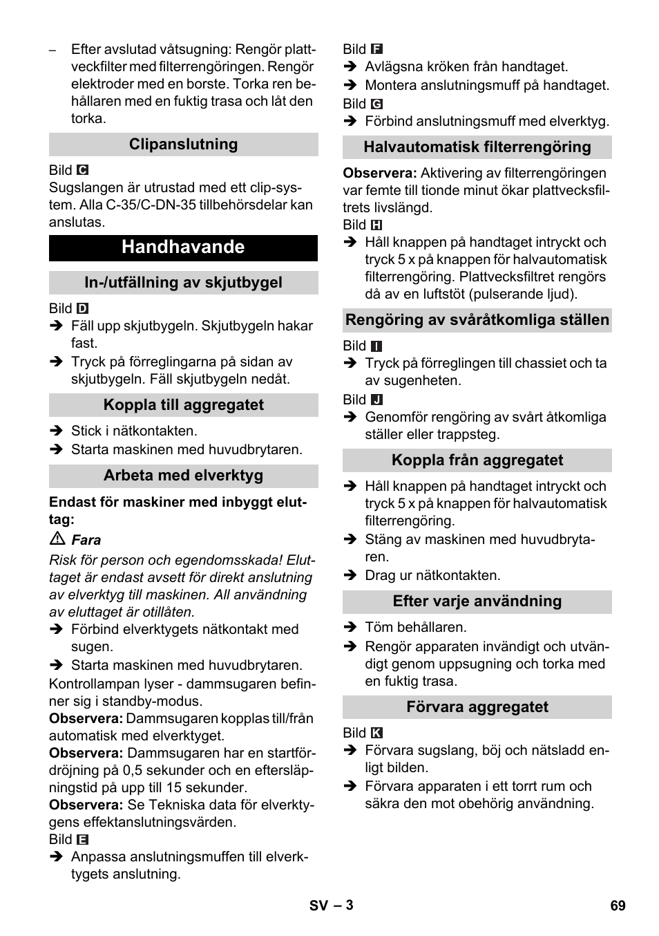 Handhavande | Karcher NT 14-1 Ap Te Adv User Manual | Page 69 / 200